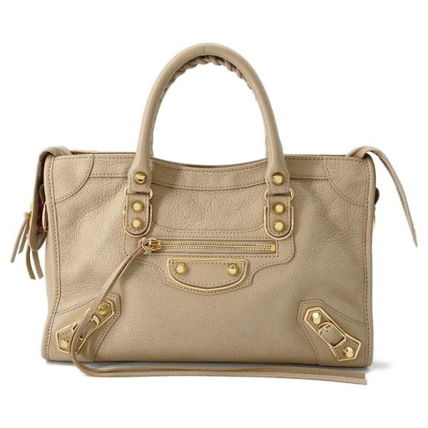 1 Balenciaga Handbag Metallic Edge City Leather 2way Beige