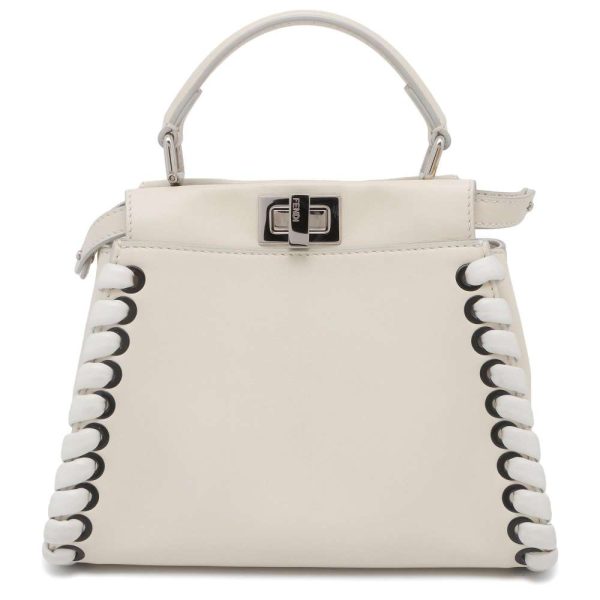 1 Fendi Handbag Mini Peekaboo Leather Shoulder Bag White