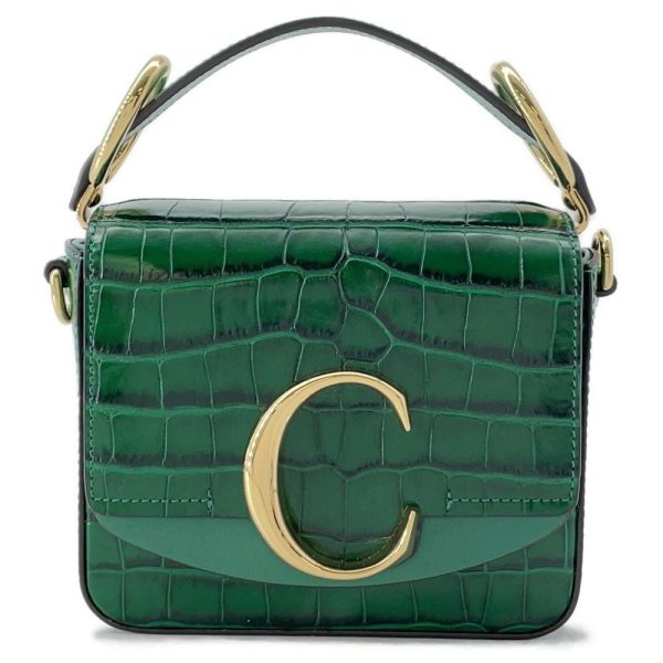 1 Chloe Handbag Embossed Pochette 2way Shoulder Bag Green