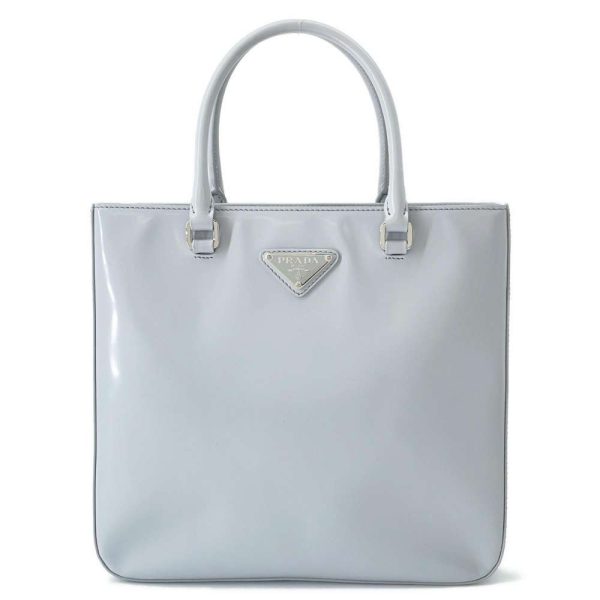 1 Prada Handbag Logo Brushed Leather 2way Light Blue