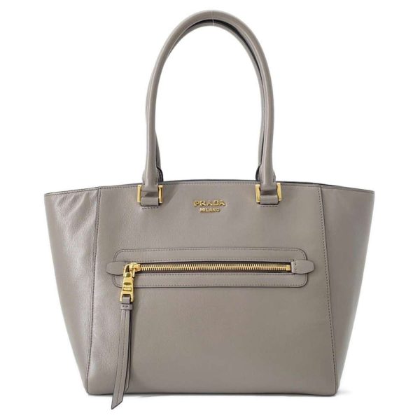 1 Prada Tote Bag Logo Leather Gray