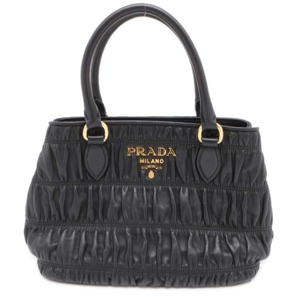 1 Prada Handbag Gathered Leather Shoulder Bag Black