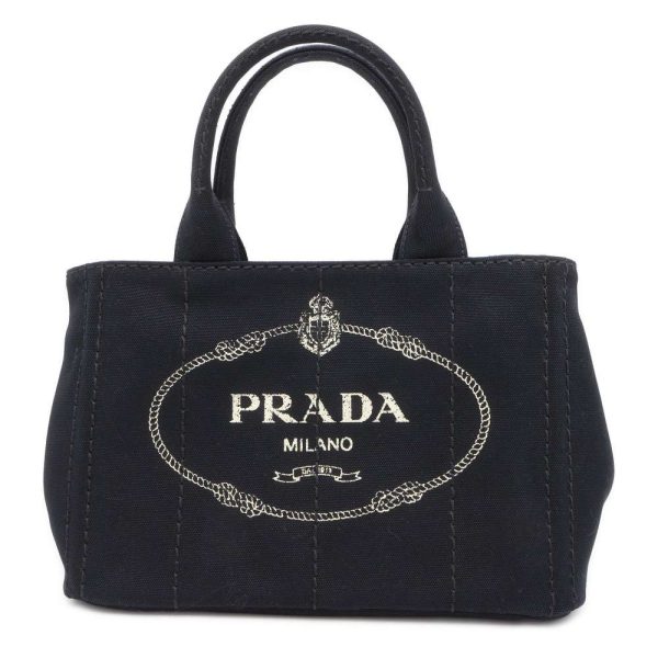 1 Prada Tote Bag Canapa 2way Denim Canvas Shoulder Bag Black