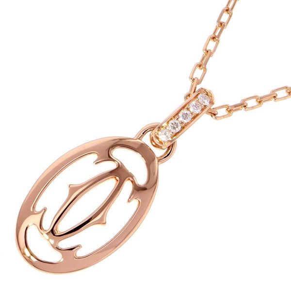 1 Cartier Necklace Logo Double C Diamond 5P Total 002ct K18PG Pink Gold