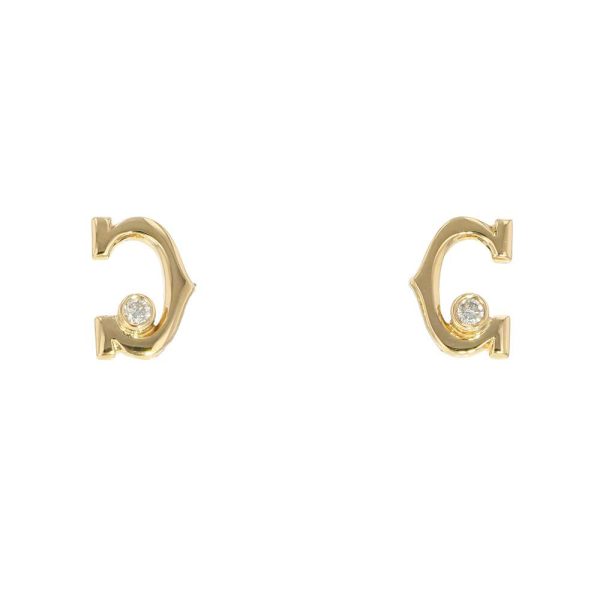 1 Cartier Earrings C De Diamond K18yg Yellow Gold