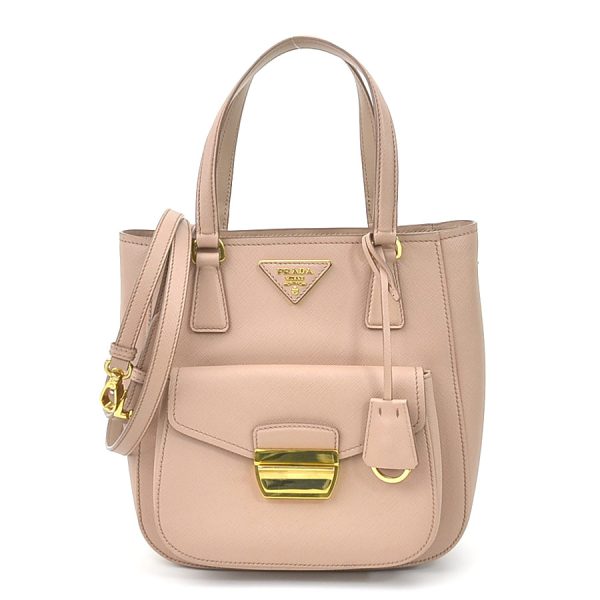 1 Prada Handbag Crossbody Shoulder Bag Leather PinkBeige