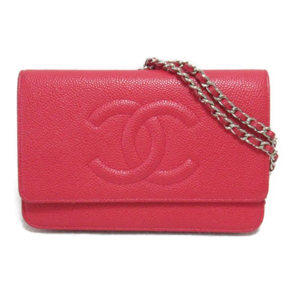 1 Chanel Chain Wallet Shoulder Bag Caviar Skin Red