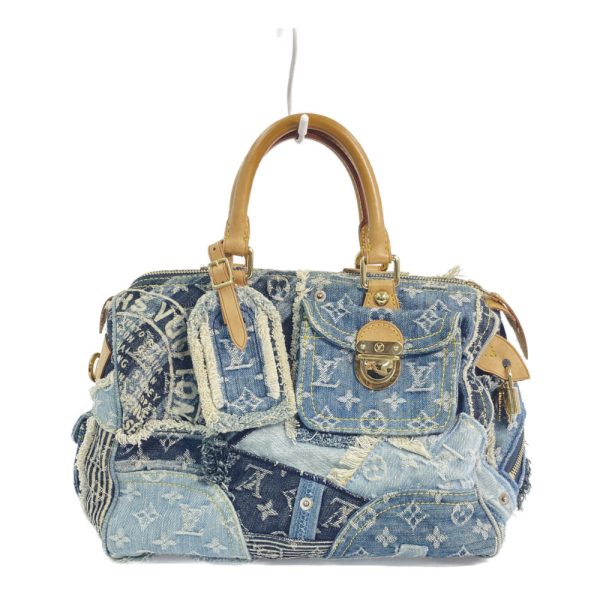 1 Louis Vuitton Monogram Handbag Denim Patchwork Speedy 30 Blue