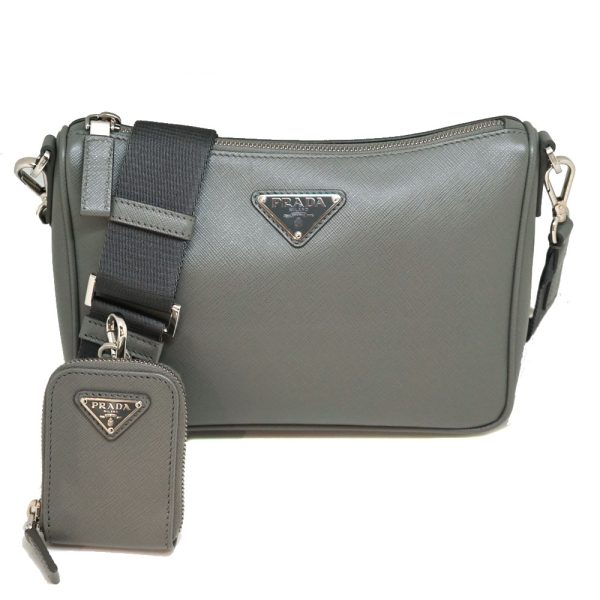 1 Prada Shoulder Bag Pouch Logo Leather Mini Bag Gray