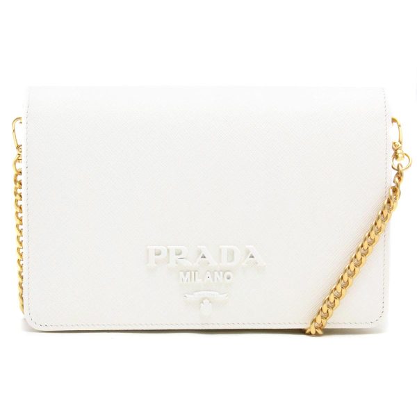 1 Prada Shoulder Bag Chain Wallet Calf Leather White