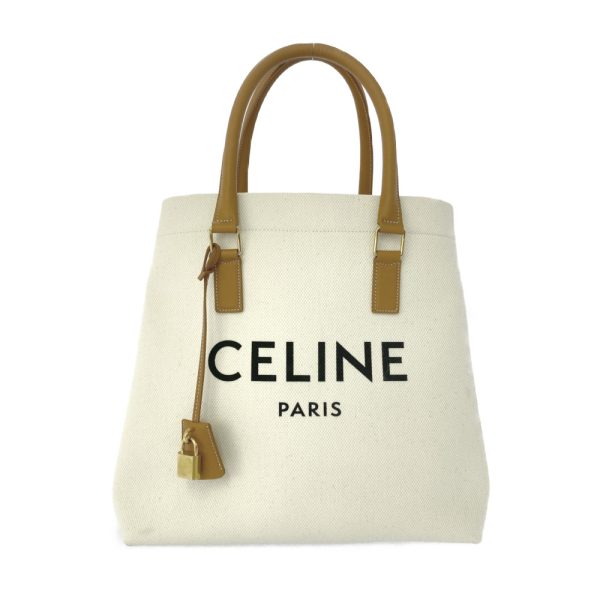 1 Celine Horizontal Cabas Logo Leather Tote Bag WhiteBrown