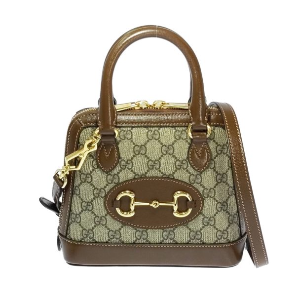 1 Gucci GG Supreme Horsebit 1955 Mini Top Handbag Canvas Brown