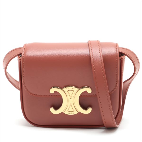 1 Celine Mini Triomphe Leather Shoulder Bag Gold Hardware Brown