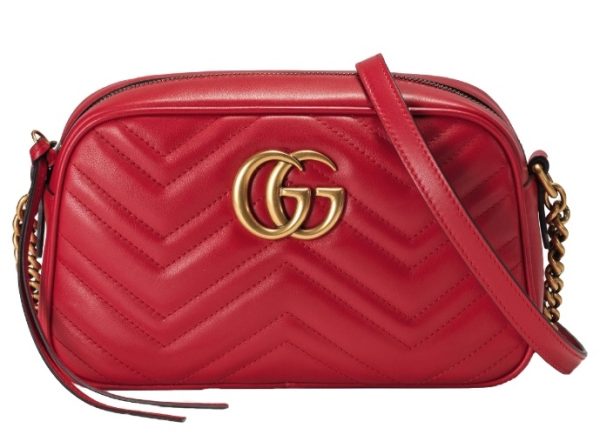 1 Gucci GG Marmont Chain Shoulder Bag Small Chevron Leather Red