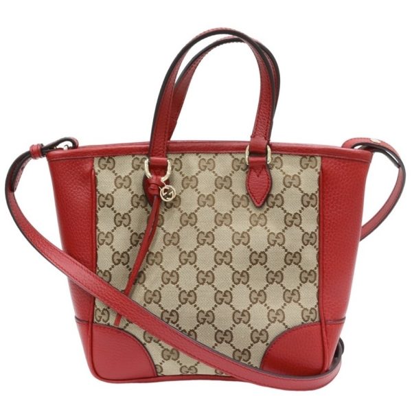 1 Gucci GG Canvas Handbag Leather Red Brown