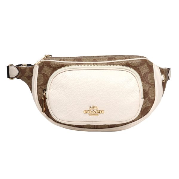 1 Coach Signature Waist Bag Leather KhakiWhite