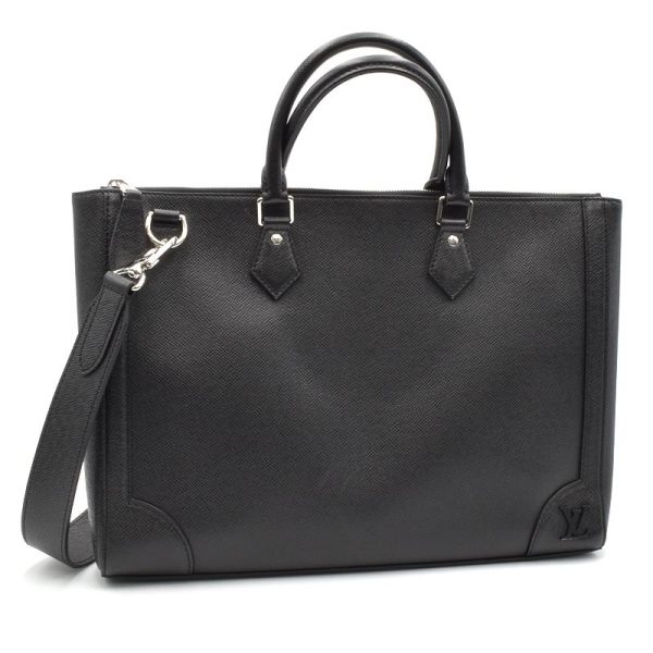 1 Louis Vuitton Slim Briefcase Taiga Leather Handbag Noir Black