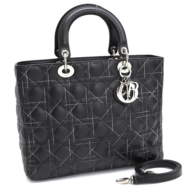 1 Christian Dior 2way Handbag Cannage Stitch Leather Black