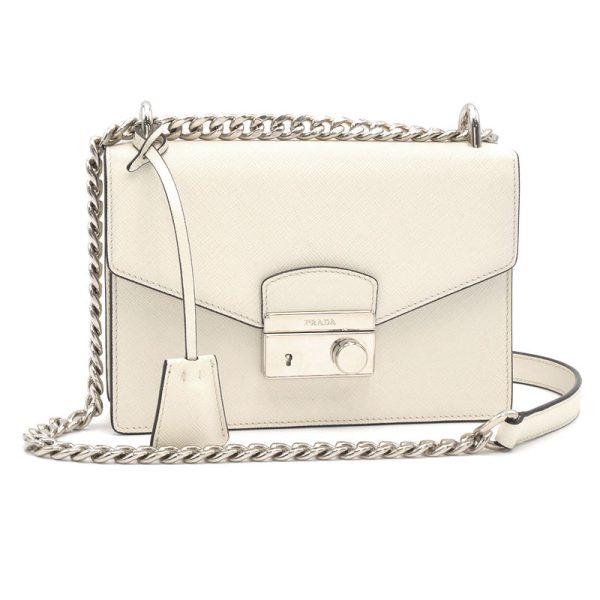 1 Prada Saffiano Chain Leather Shoulder Bag White