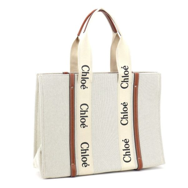 1 Chloe Woody Large Canvas Leather Tote Bag Beige Brown