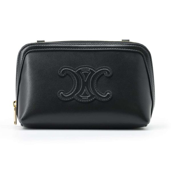 1 Celine Chain Triomphe Shoulder Bag Calf Leather Black