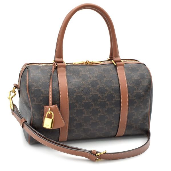 1 Celine Boston Bag Calfskin Triomphe Tan Brown