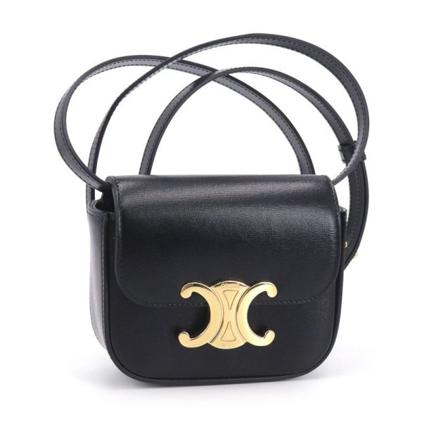 1 Celine Mini Claude Triomphe Calfskin Shoulder Bag Black