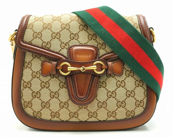 11642059 GUCCI Horsebit GG Canvas Leather Shoulder Bag Brown