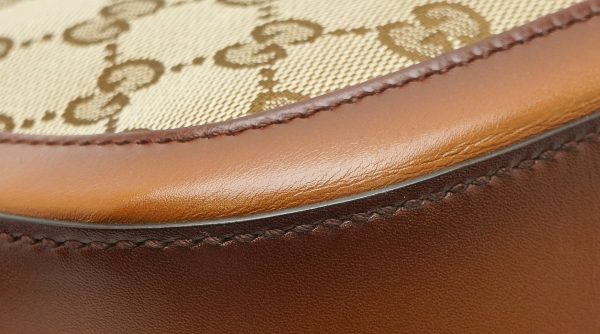 11642059 2 GUCCI Horsebit GG Canvas Leather Shoulder Bag Brown