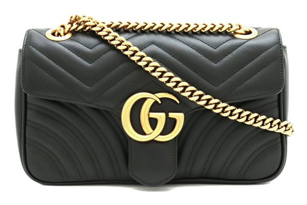 11841143 GUCCI GG Marmont Chain Shoulder Bag Quilted Leather Black