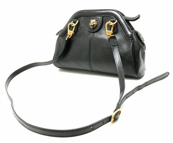 11890971 1 GUCCI GG Marmont Tiger Head Leather Shoulder Bag Black