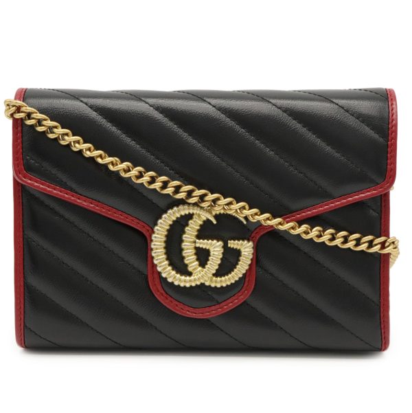 11990474 GUCCI GG Marmont Mini Chain Leather Wallet Black Red