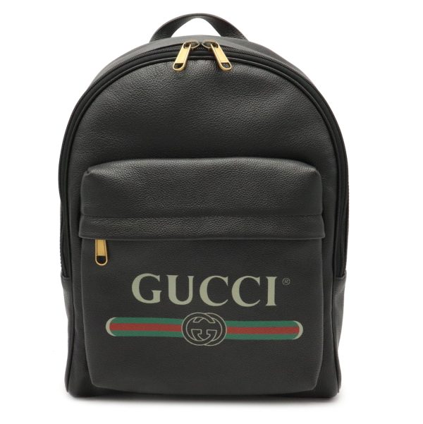 12000769 Gucci Print Leather Backpack Black