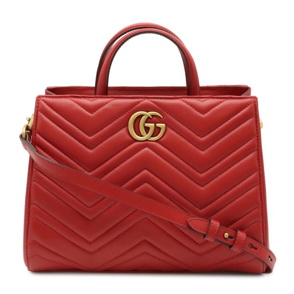 12021463 GUCCI GG Marmont Quilted Leather Shoulder Bag Red