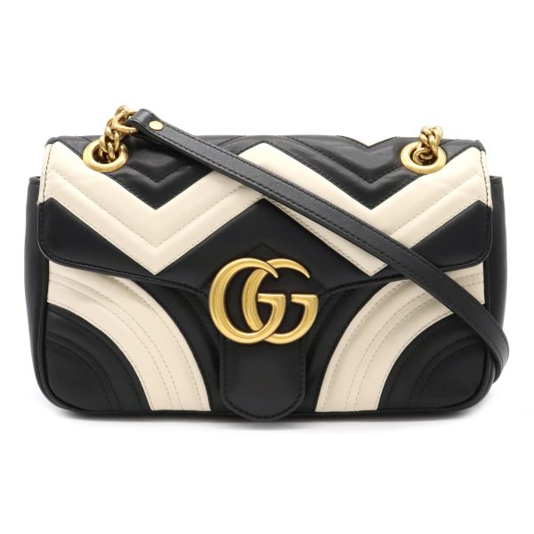 12070172 GUCCI GG Marmont Quilted Leather Shoulder Bag Black Ivory
