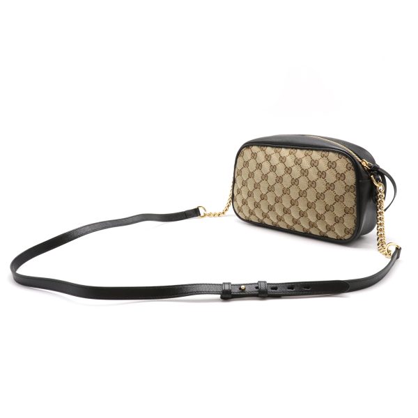 12140100 1 GUCCI GG Marmont Canvas Leather Shoulder Bag Beige Black