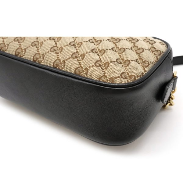 12140100 2 GUCCI GG Marmont Canvas Leather Shoulder Bag Beige Black