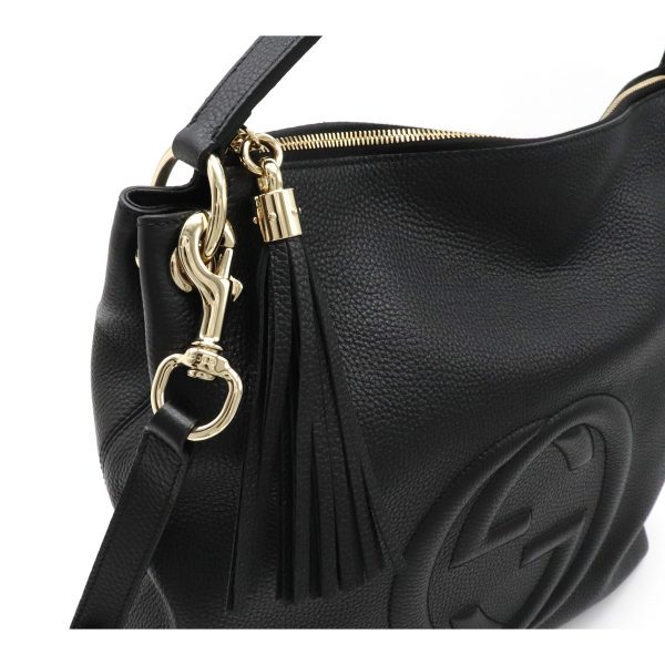 12200930 5 GUCCI Soho Fringe Tassel Leather Shoulder Bag Black