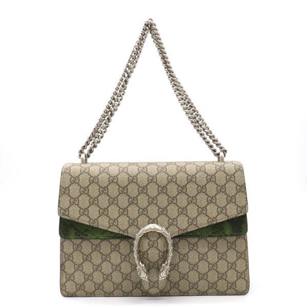 12210960 GUCCI GG Supreme Dionysus Python Shoulder Bag Beige Green