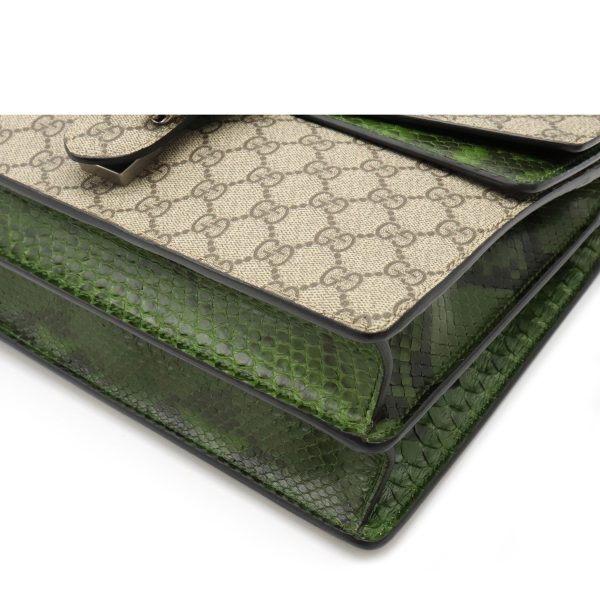 12210960 2 GUCCI GG Supreme Dionysus Python Shoulder Bag Beige Green