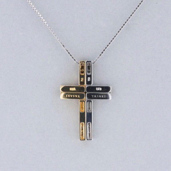 1240001038660 3 Tasaki K18 2way Cross Bar Diamond Necklace Brand Jewelry