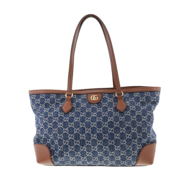 1240004030162 1 Gucci GG Tote Bag Blue Denim Canvas X Leather