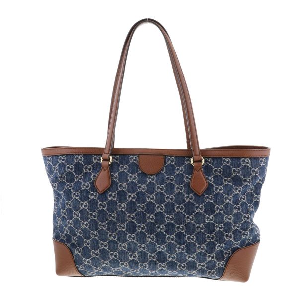 1240004030162 4 Gucci GG Tote Bag Blue Denim Canvas X Leather