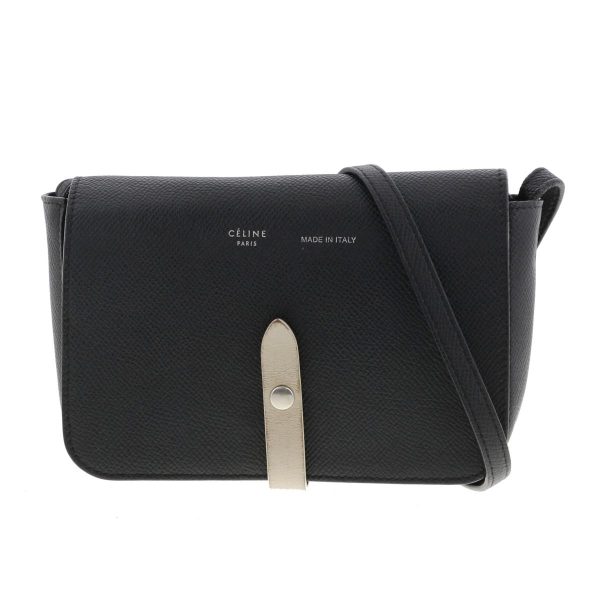 1240007024188 1 Celine Leather Strap Shoulder Messenger Bag Black