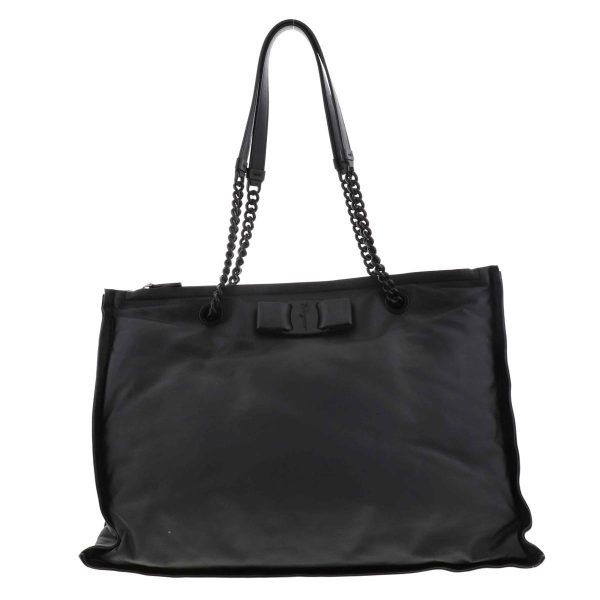 1240007024579 1 Salvatore Ferragamo Viva Bow Chain Tote Bag Black Leather