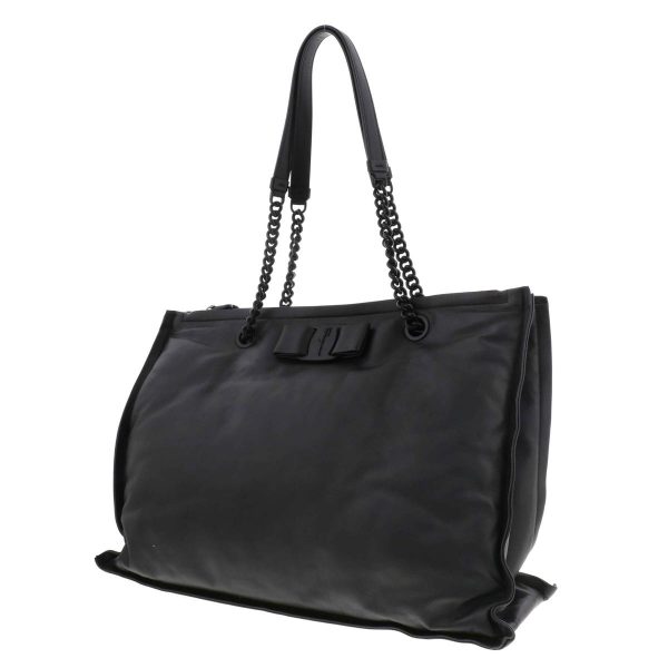 1240007024579 2 Salvatore Ferragamo Viva Bow Chain Tote Bag Black Leather