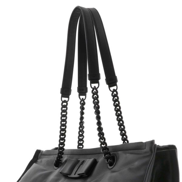 1240007024579 3 Salvatore Ferragamo Viva Bow Chain Tote Bag Black Leather