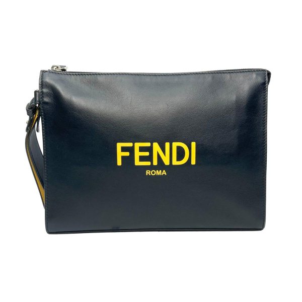 1240007024667 1 Fendi Clutch Bag Black Second Bag Pouch Leather
