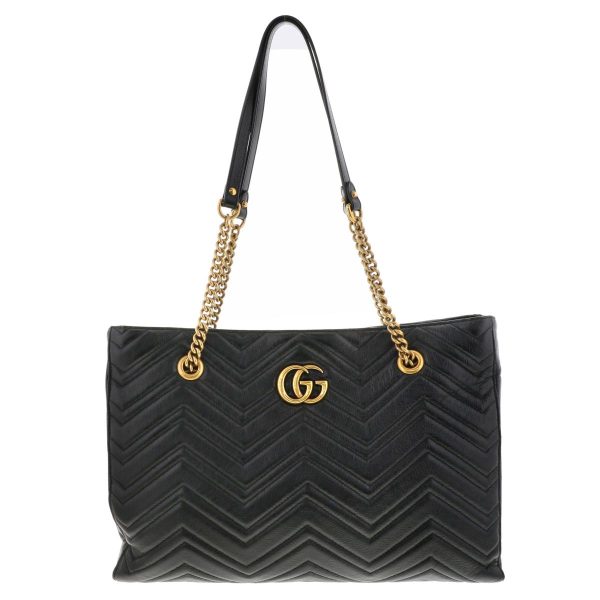 1240007025649 1 Gucci GG Marmont Medium Chain Tote Bag Black Leather