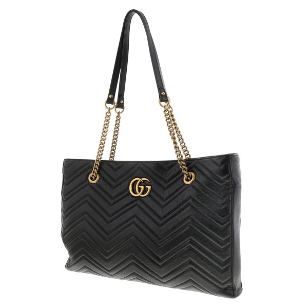 1240007025649 2 Gucci GG Marmont Medium Chain Tote Bag Black Leather